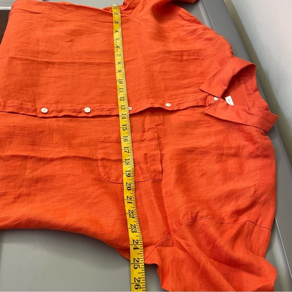 J. Jill Love Linen L Button Front Tunic Blouse Orange Coastal Chic Contemporary - Picture 8 of 10
